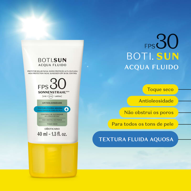 Boti Sun Acqua Fluide protection solaire pour le visage Anti-huile SPF 30, 40 ml